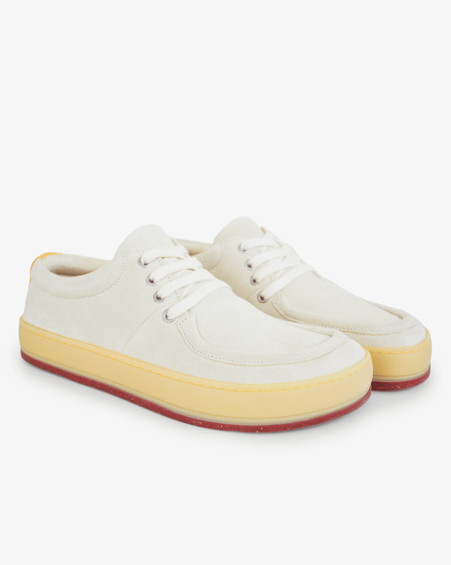 Women's barefoot wallabee Aurox Whitecap in offwhite leather with translucent gum sole, pair view on white background